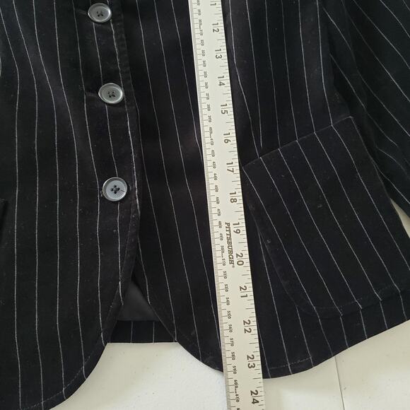 Y2K J.Crew Blazer Womens Medium Black Pinstripe Velvet Wednesday Addams Goth - Picture 5 of 10